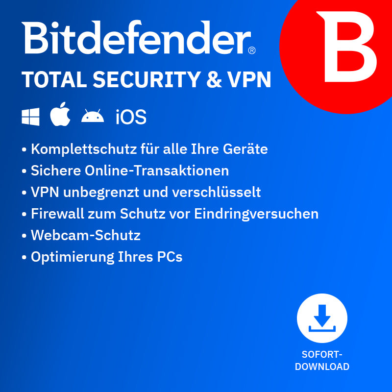 Bitdefender Total Security + VPN (3 Device - 1 Jahr) DACH ESD