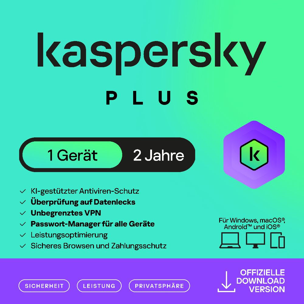 Kaspersky Plus (1 Device - 2 Jahre) EU ESD
