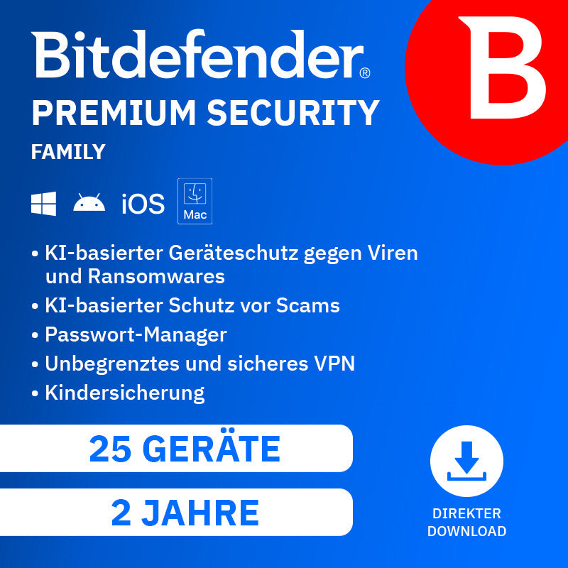 Bitdefender Premium Security Family (25 Device - 2 Jahre) DACH ESD