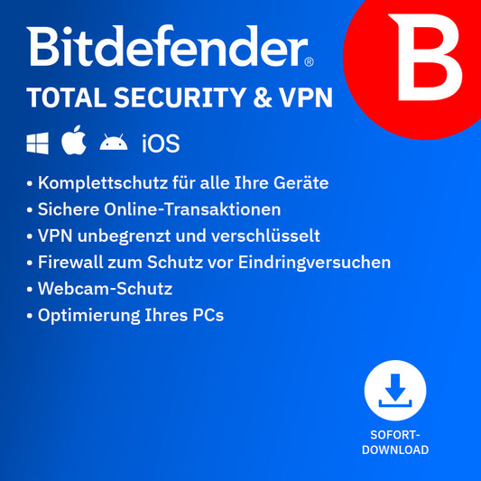 Bitdefender Total Security + VPN (3 Device - 1 Jahr) DACH ESD