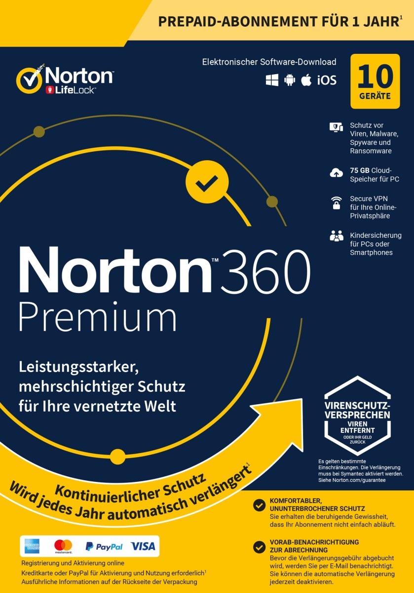 Norton 360 kein ABO Premium inkl. 75GB (10 Device - 1 Jahr) ESD